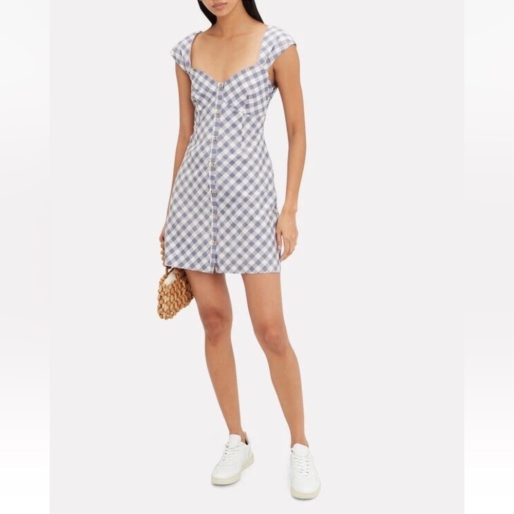 🌻SAYLOR Hadleigh Purple White Gingham Check Short Sleeve Mini Dress Size M - Picture 2 of 11